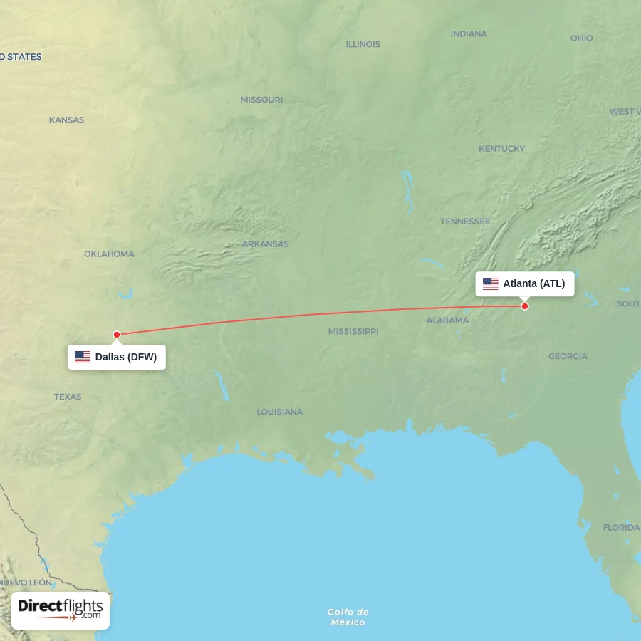 ATL - DFW route map