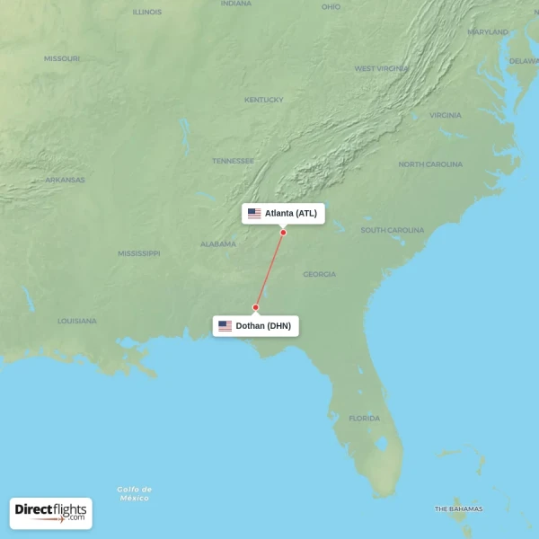Atlanta - Dothan direct flight map