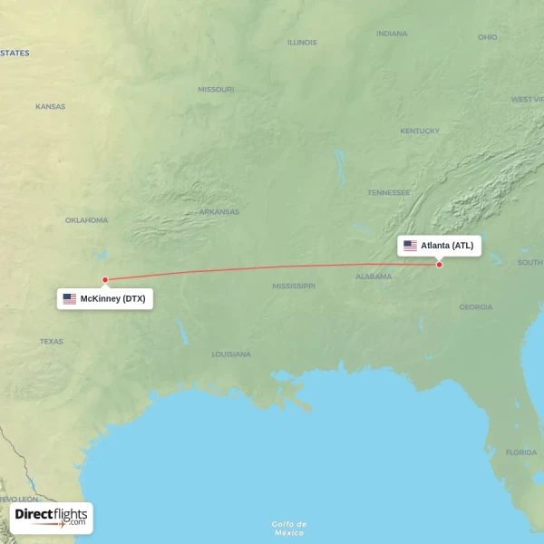 Atlanta - McKinney direct flight map