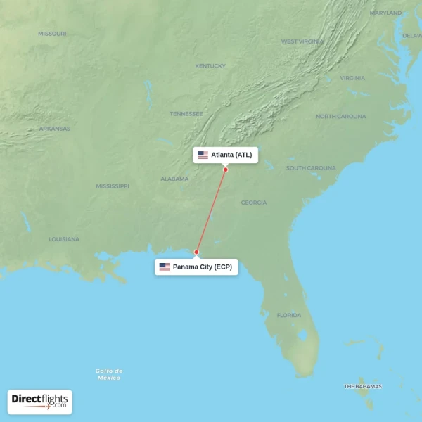Atlanta - Panama City direct flight map