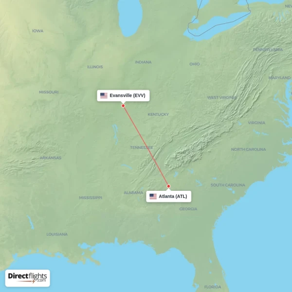 Atlanta - Evansville direct flight map