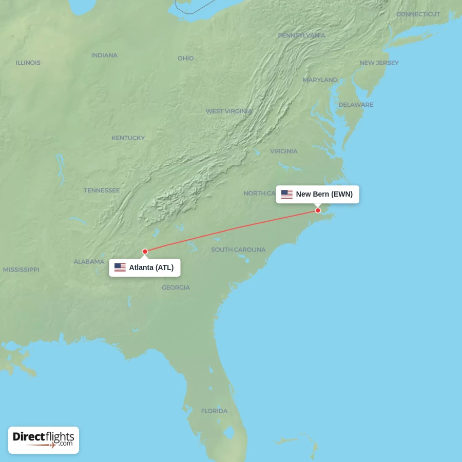 ATL - EWN route map