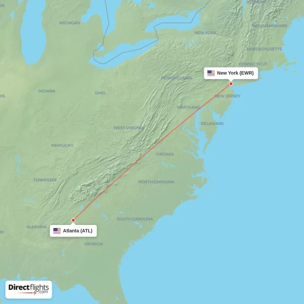 Atlanta - New York direct flight map