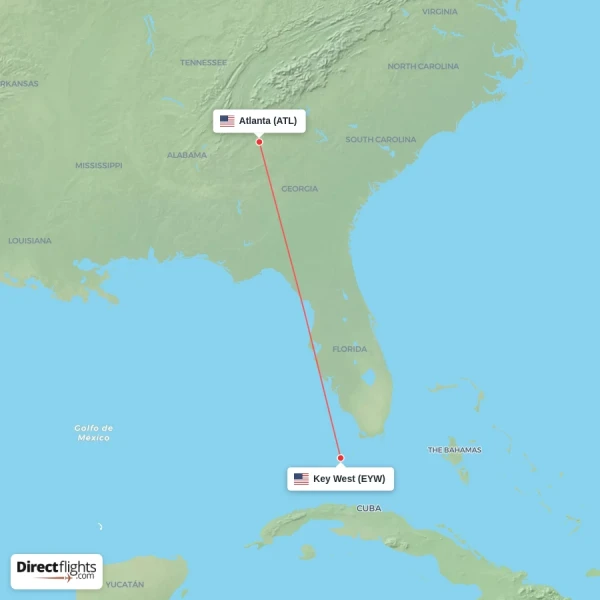 Atlanta - Key West direct flight map