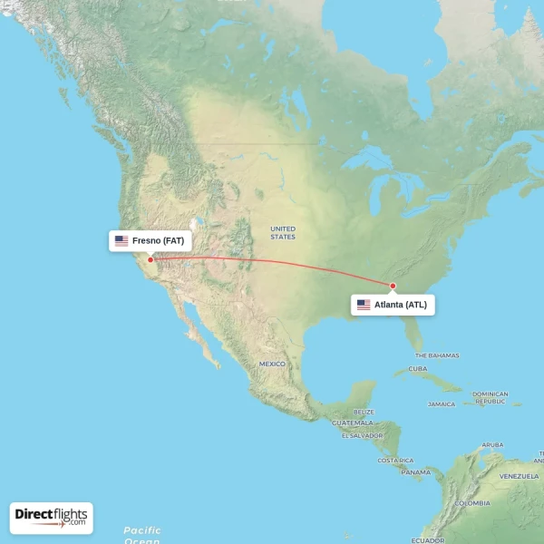 Atlanta - Fresno direct flight map