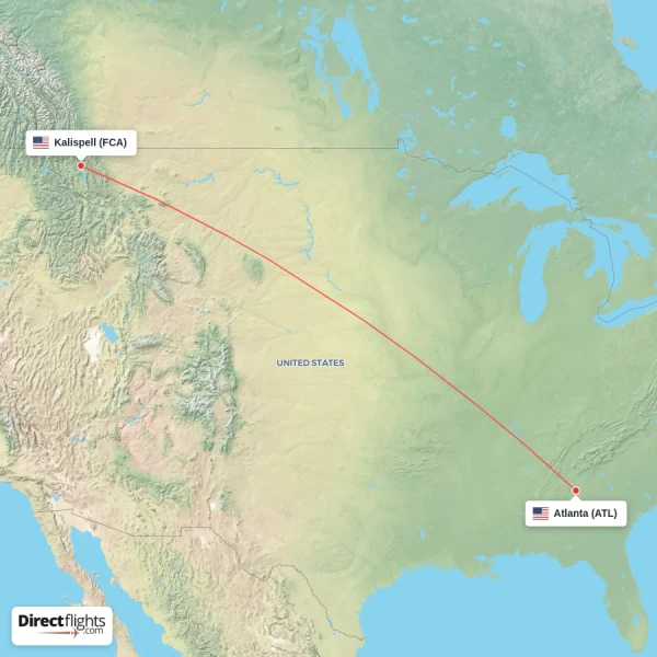 Atlanta - Kalispell direct flight map