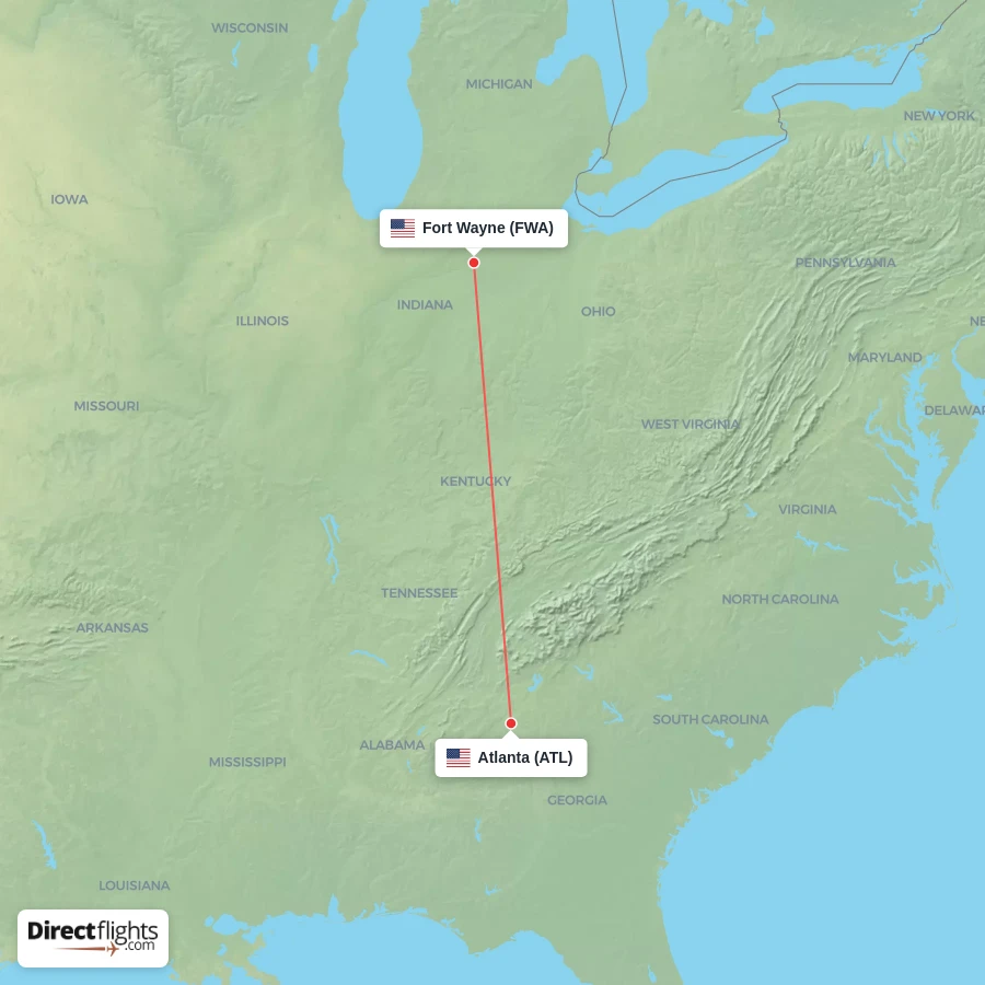 ATL - FWA route map