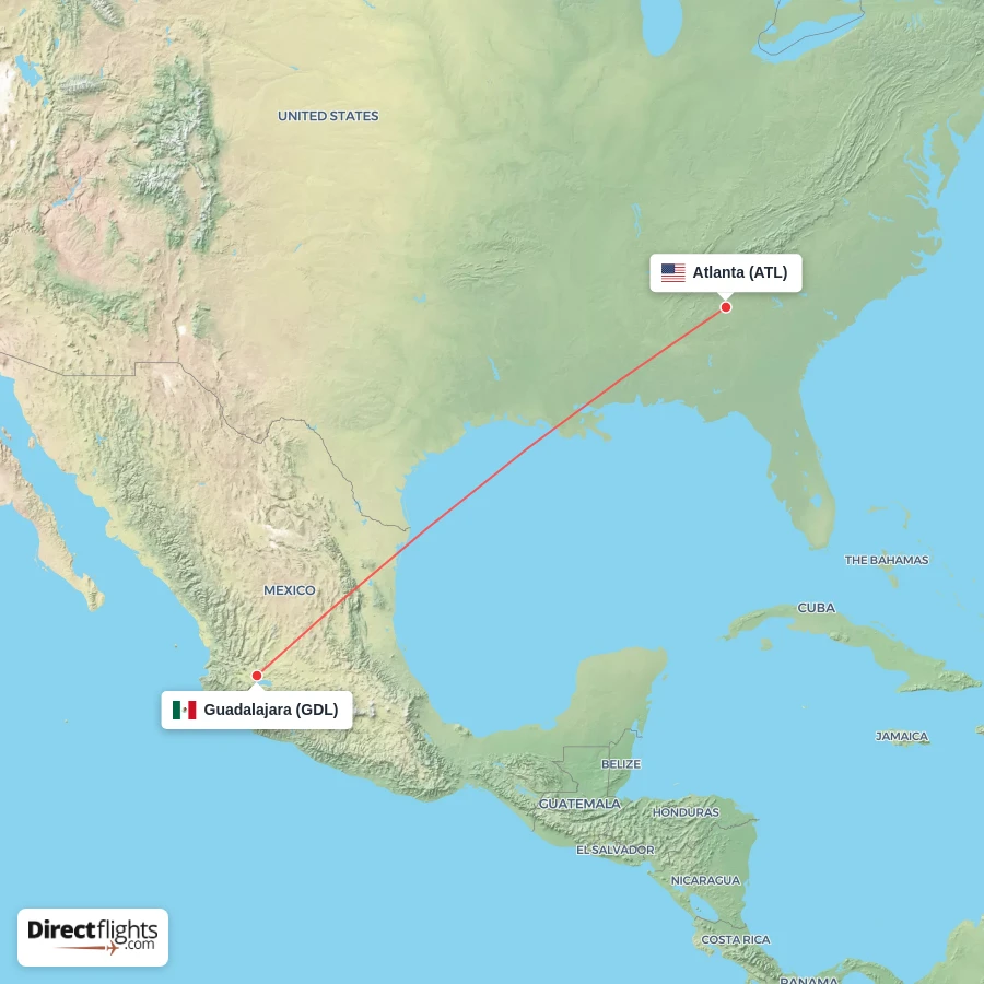 ATL - GDL route map