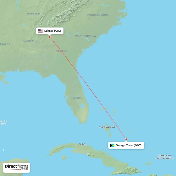 Atlanta - George Town direct flight map