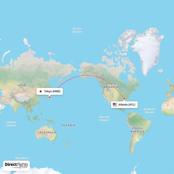 Atlanta - Tokyo direct flight map