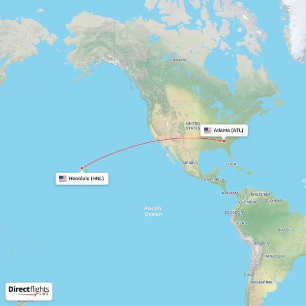 Atlanta - Honolulu direct flight map