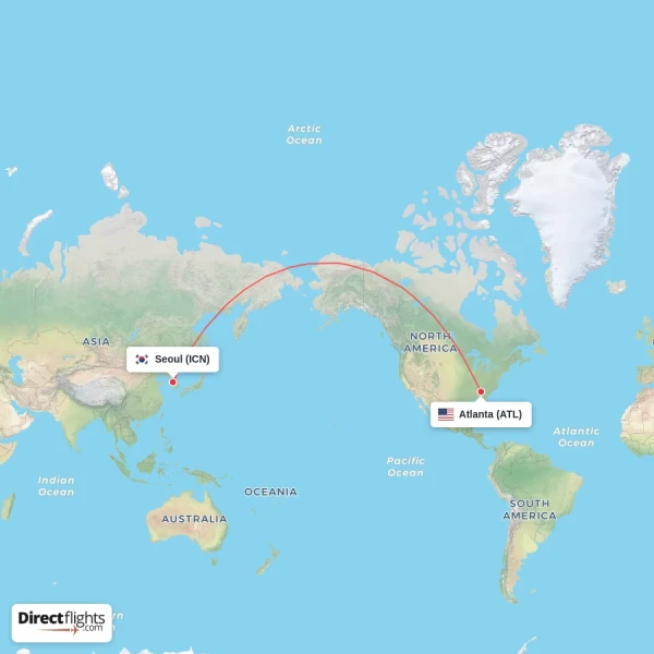 Atlanta - Seoul direct flight map