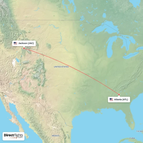 Atlanta - Jackson direct flight map
