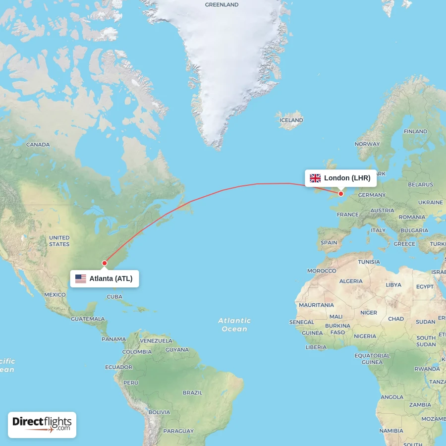 ATL - LHR route map