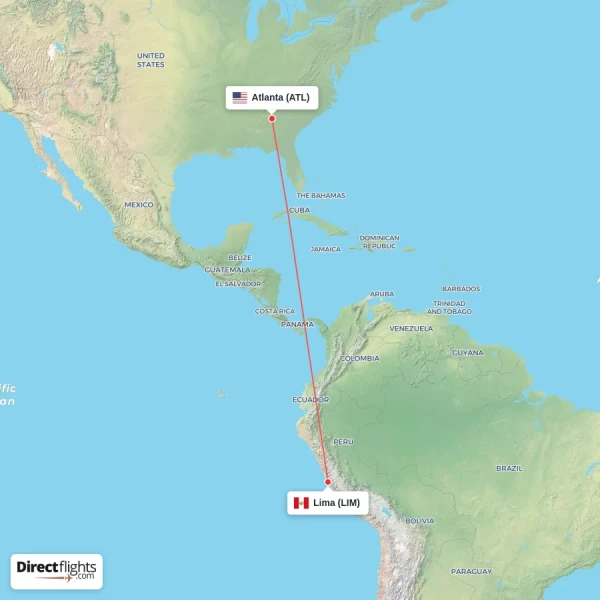 Atlanta - Lima direct flight map