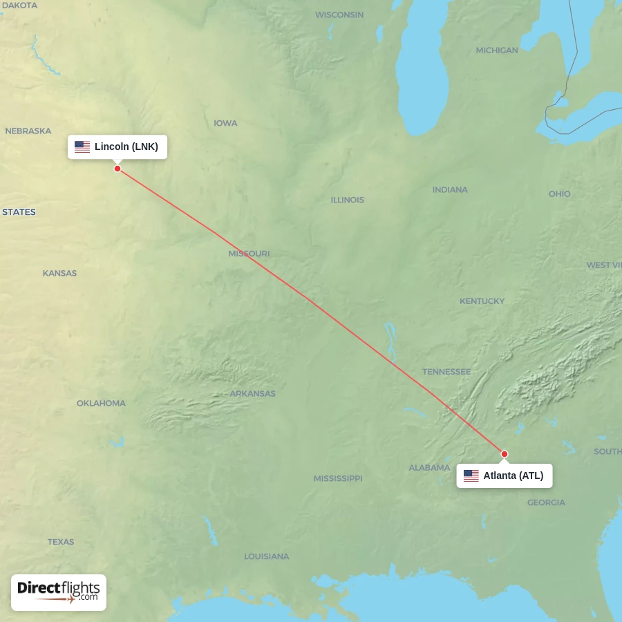ATL - LNK route map