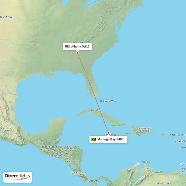 Atlanta - Montego Bay direct flight map