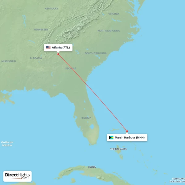 Atlanta - Marsh Harbour direct flight map