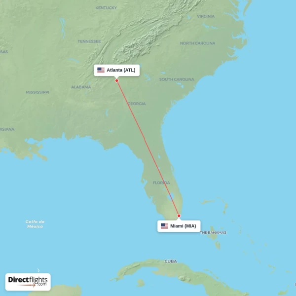 Atlanta - Miami direct flight map
