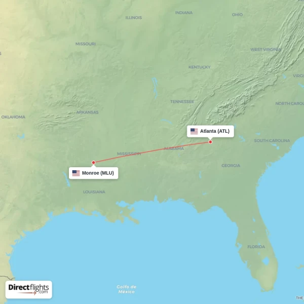 Atlanta - Monroe direct flight map