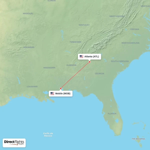 Atlanta - Mobile direct flight map