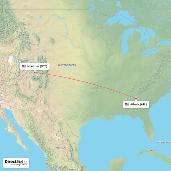 Atlanta - Montrose direct flight map