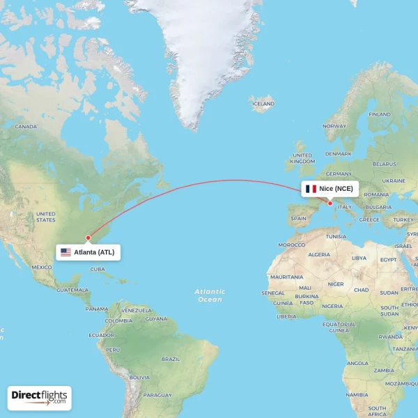 Atlanta - Nice direct flight map