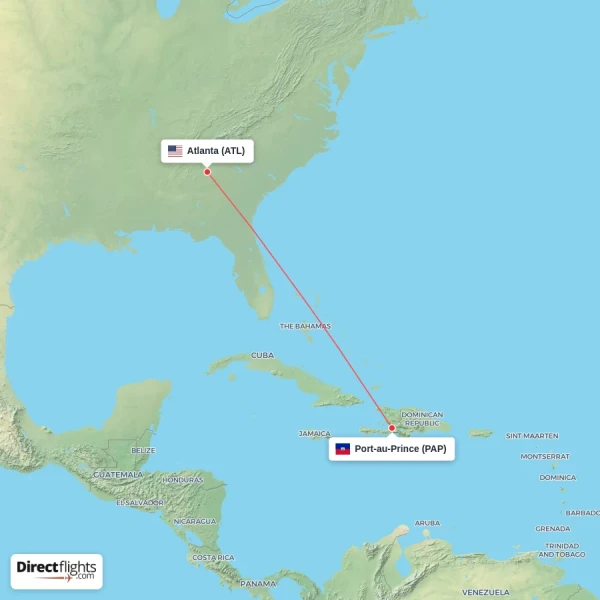 Atlanta - Port-au-Prince direct flight map