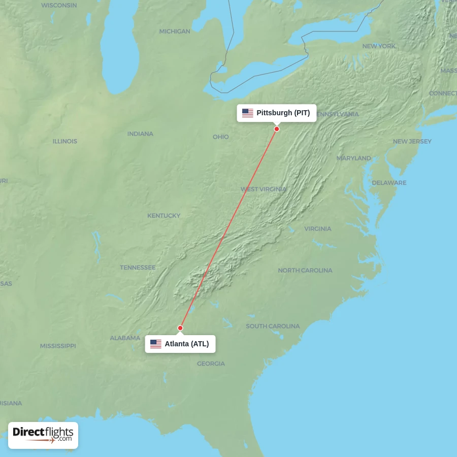 ATL - PIT route map