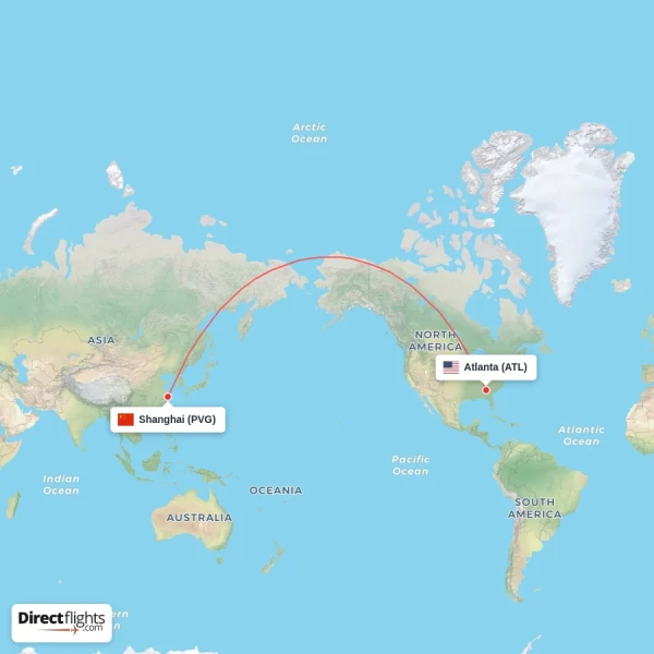 Atlanta - Shanghai direct flight map