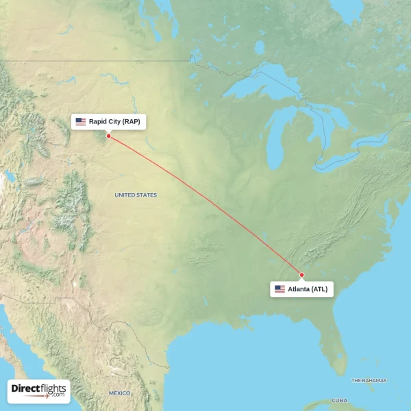 Atlanta - Rapid City direct flight map