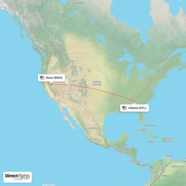 Atlanta - Reno direct flight map