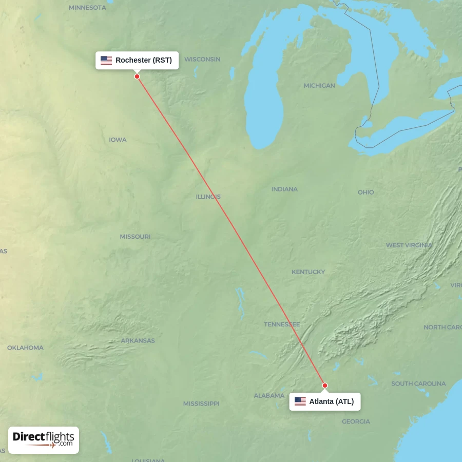 ATL - RST route map