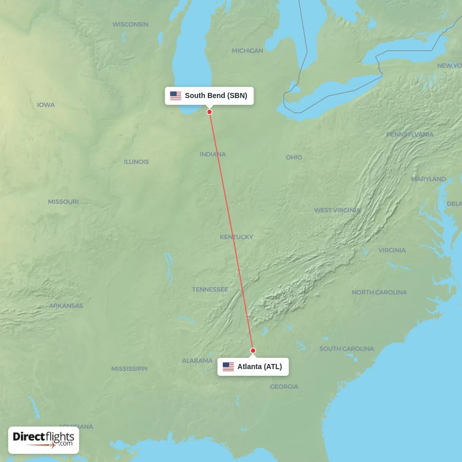 ATL - SBN route map