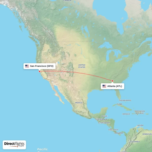 Atlanta - San Francisco direct flight map