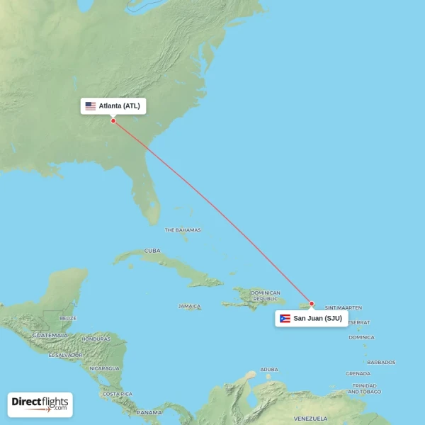 Atlanta - San Juan direct flight map