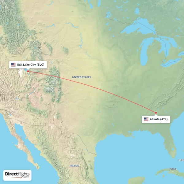 Atlanta - Salt Lake City direct flight map