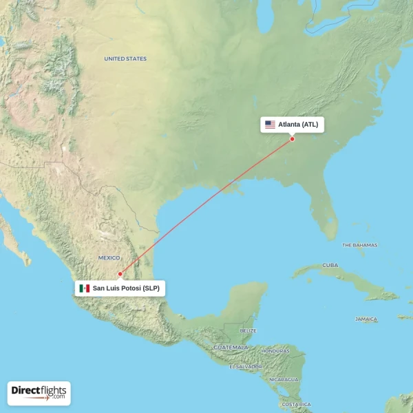 Atlanta - San Luis Potosi direct flight map