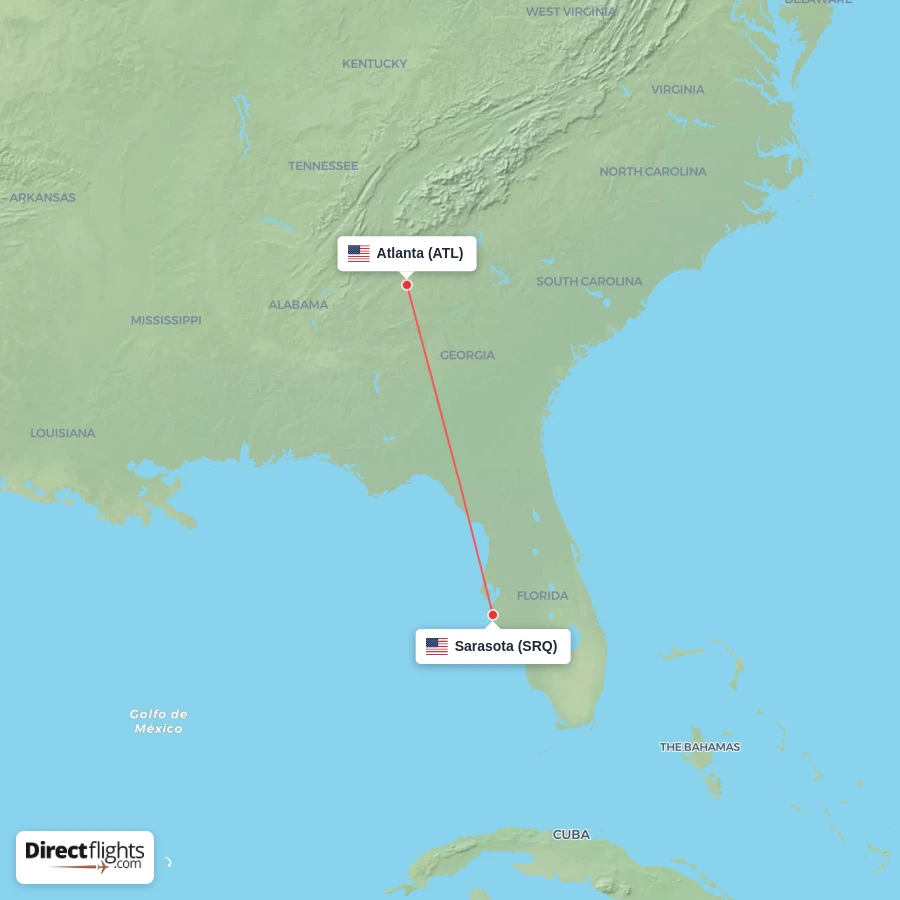 ATL - SRQ route map