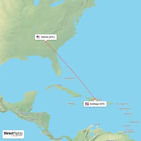 Atlanta - Santiago direct flight map