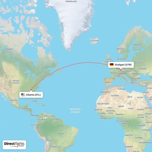 Atlanta - Stuttgart direct flight map