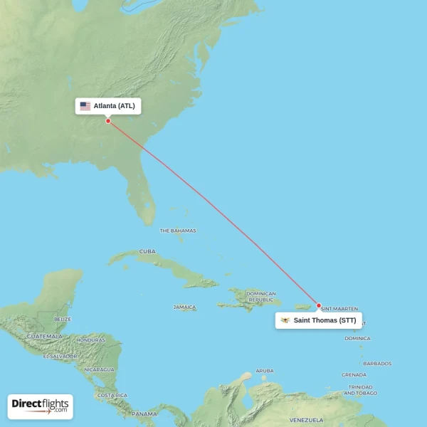 Atlanta - Saint Thomas direct flight map