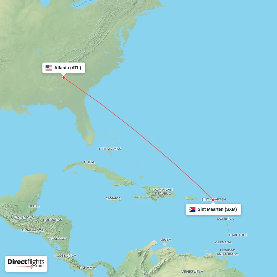 ATL - SXM route map