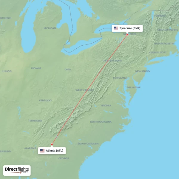Atlanta - Syracuse direct flight map