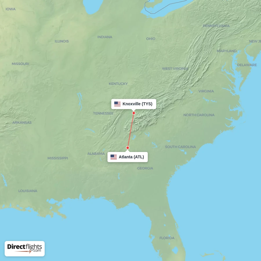 ATL - TYS route map