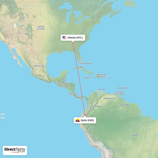 Atlanta - Quito direct flight map