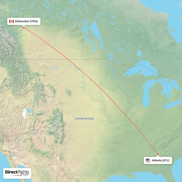 Atlanta - Edmonton direct flight map