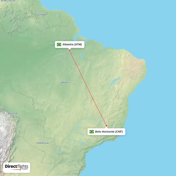 Altamira - Belo Horizonte direct flight map