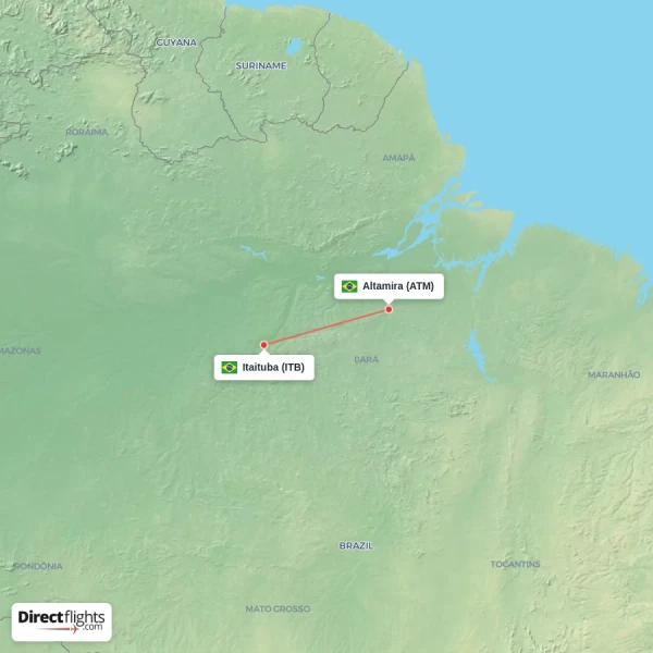 Altamira - Itaituba direct flight map