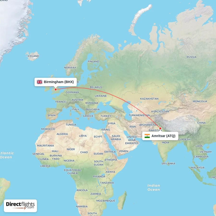 ATQ - BHX route map